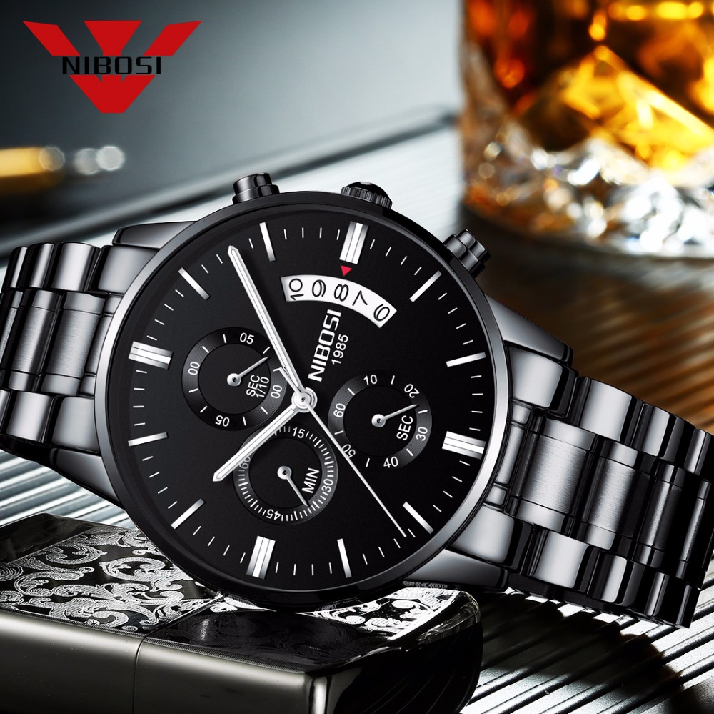 NIBOSI czarny zegarek kwarcowy – Luxury Watch Magazine recenzja i cena